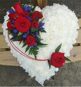 heart, red, white, roses, sympathy, funeral, tribute, wreath, oasis, flowers, florist, delivery, harold wood, romford, havering
