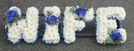 letters, name, wife, mrs,  funeral flowers, oasis, tribute, wreath, harold wood, romford, havering