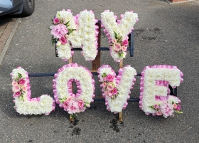 letters, name, my love, lover, husband, wife,  funeral flowers, oasis, tribute, wreath, harold wood, romford, havering delivery