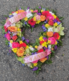 heart, colourful, male, female, tropical, funeral, tribute, wreath, flowers, florist, delivery, harold wood, romford
