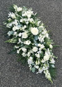 casket, coffin, spray, all, white, male, female, roses, funeral, tribute, flowers, oasis, harold wood, romford, havering, delivery