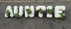 letters, name, auntie, aunt, aunty,  funeral flowers, oasis, tribute, wreath, harold wood, romford, havering, delivery