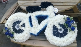 bicycle, cycle, bike, funeral, flowers, tribute, wreath, oasis, bespoke, harold wood, romford, havering, delivery