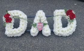 Football, Dad, daddy, name, west ham, hammers, irons, whufc, arsenal, gunners, chelsea, tottenham hotspur, spurs, funeral, flowers, tribute, romford, harold wood, havering, delivery