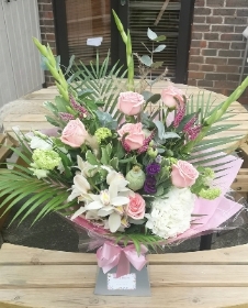 bouquet, handtie, aqua, water bubble, roses, luxury, hydrangea, flowers, oasis, funeral, flowers, tribute, florist, flowers, harold wood, romford, havering, delivery