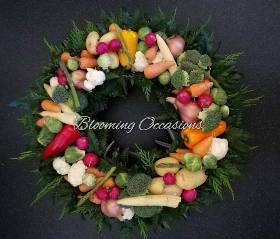 wreath, circle,,vegetables, gardener, allotment, farmer, greengrocer, woman,  man, male, oasis, funeral, tribute, flowers, harold wood, romford, florist, delivery, havering, brentwood, dagenham, delvery