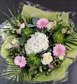 bouquet, handtie, aqua, water bubble, roses, luxury, hydrangea, flowers, oasis, funeral, flowers, tribute, florist, flowers, harold wood, romford, havering, delivery