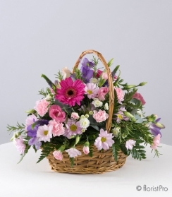 basket, purple, pink, flowers, oasis, funeral, flowers, tribute, florist, harold wood, romford, havering, delivery