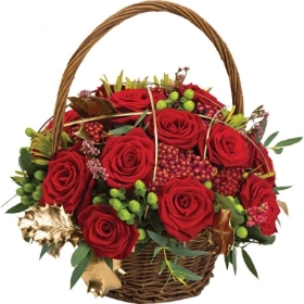 Christmas, roses, red, white, basket, flowers, pot, arrangement, gift, florist, harold wood, romford, havering