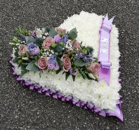 heart, lilac, purple, male, female, funeral, tribute, wreath, flowers, florist, delivery, harold wood, romford, havering