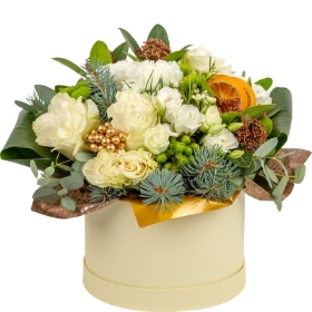 Christmas, hatbox, pine, flowers, pot, arrangement, gift, florist, harold wood, romford, havering
