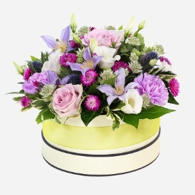 lilacs, purples, whites hatbox