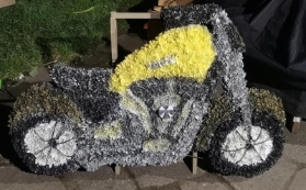 scooter, ped, motorbike, bike, funeral, flowers, tribute, wreath, oasis, bespoke, harold wood, romford, havering, delivery