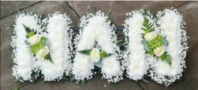 letters, name, nan, nanny, nani, nannie  funeral flowers, oasis, tribute, wreath, harold wood, romford, havering, delivery