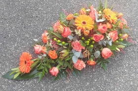 funeral flowers, spray, orange, white, funeral, tribute, wreath, oasis, flowers, florist, delivery, harold wood, romford havering