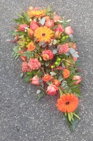 funeral flowers, spray, orange, white, funeral, tribute, wreath, oasis, flowers, florist, delivery, harold wood, romford havering