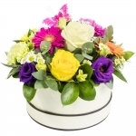 hatbox of mixed flowers and colours perfect for mothers day harold wood florist romford flowers same day delivery