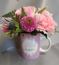 Mothers day, mum, nan, cup, teacup, coffee,flowers, florals, bouquet, arrangement, gift, luxury, florist, local, seasonal, harold wood, romford, havering