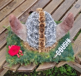 hat, viking, horns, helmet, bespoke, tribute, funeral, flowers, Veksø helmet, wreath, flowers, florists, harold wood, romford, havering, delivery