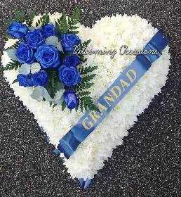 heart, colourful, white, blue, roses, male, female, funeral, tribute, wreath, flowers, florist, delivery, harold wood, romford havering