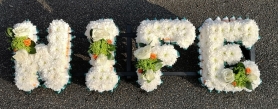 letters, name, wife, mrs,  funeral flowers, oasis, tribute, wreath, harold wood, romford, havering